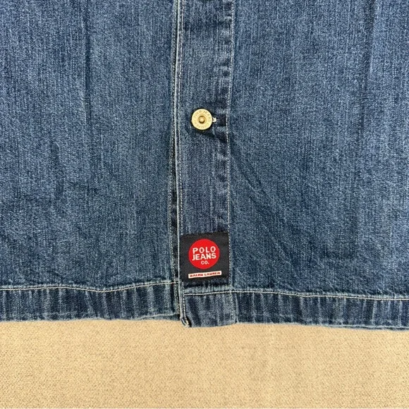 Y2K Polo Jeans Co Ralph Lauren Shacket Jacket Mens L Shirt Denim Pockets Chore - Picture 5 of 15